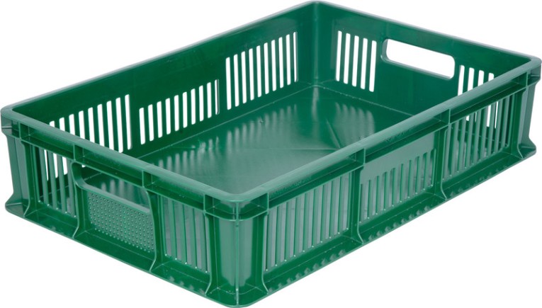 Ящик 600х400х140 мм дно сплош.стенки перф.с ручками зеленый купить в Ярославле