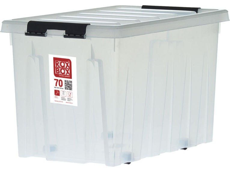 Контейнер Rox Box Original 70 (580х390х350 мм с крышкой и клипсами, на роликах, прозрачный) купить в Ярославле